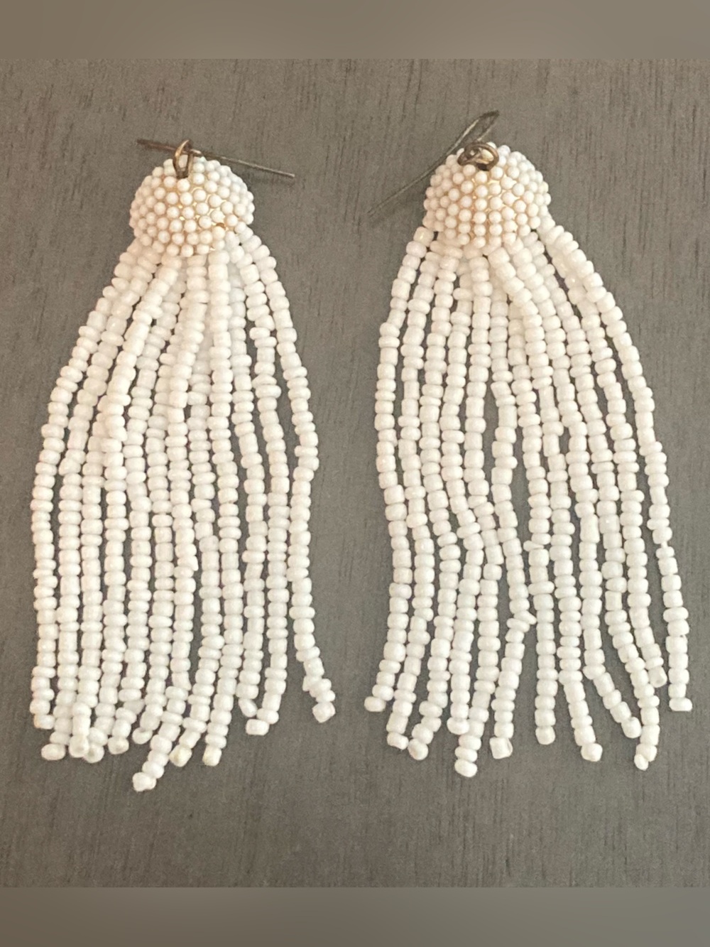 White Jellyfish Beaded Tassel Drop Earrings - Picture 3 of 3
